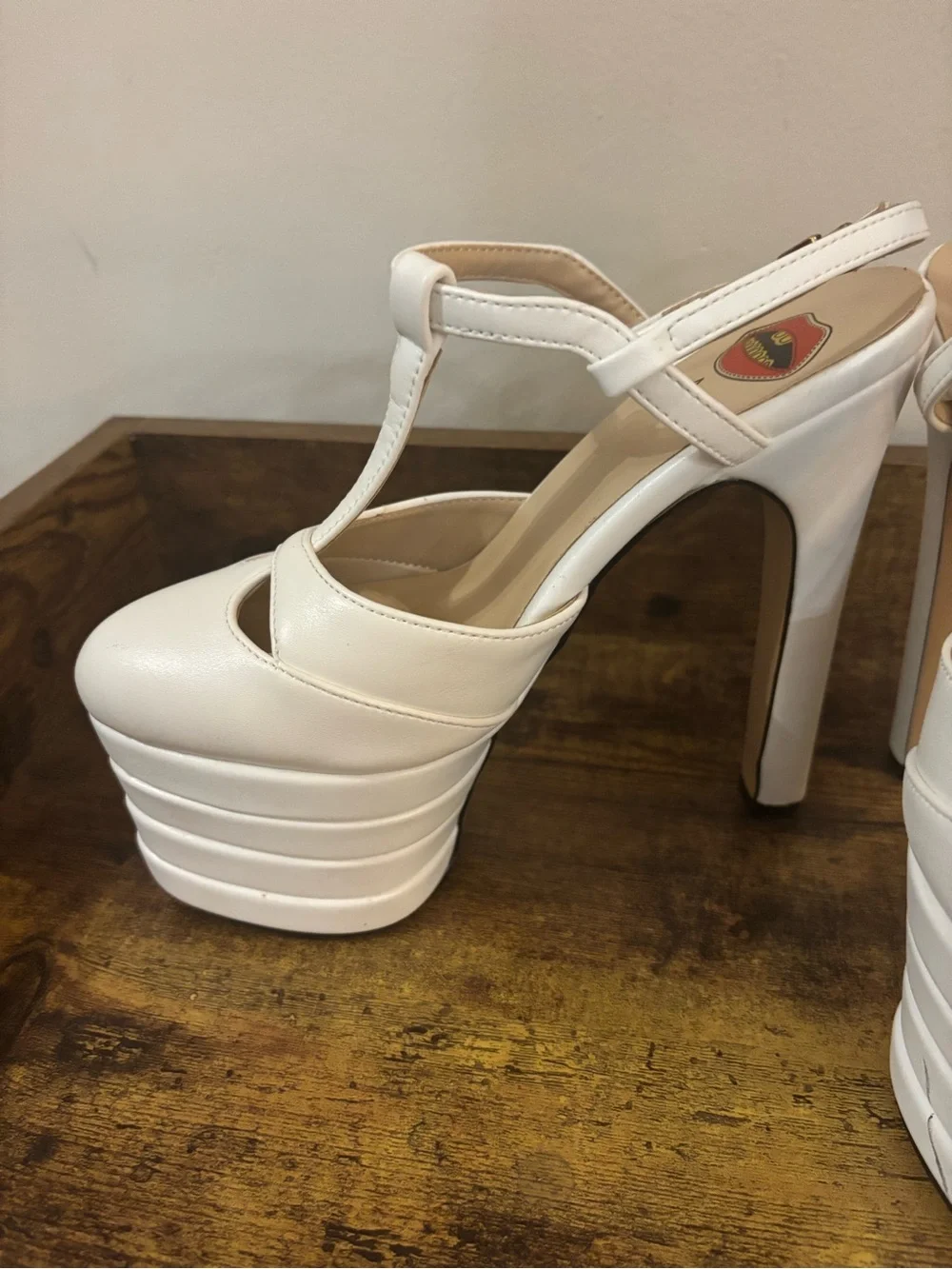 White T-Strap Platform Heels - Women's Dress Sandals